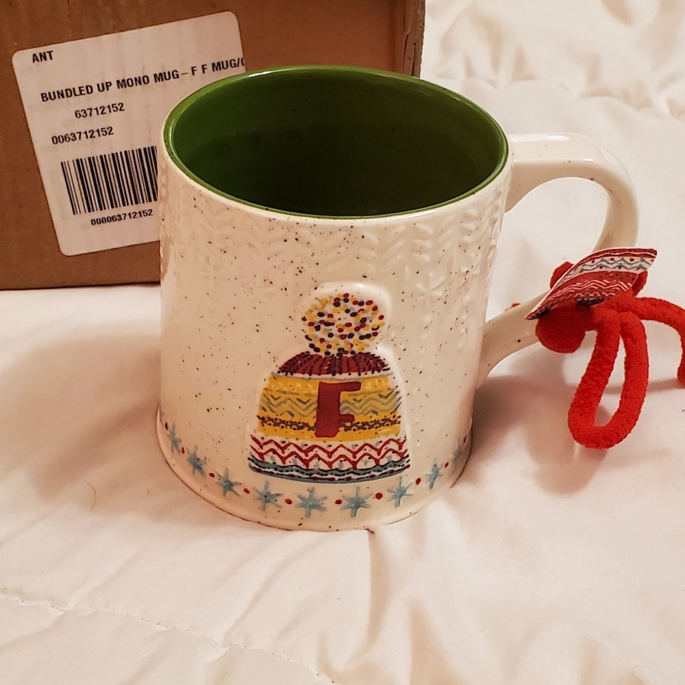 Anthropologie Bundled Up Monogram Mug- "F"